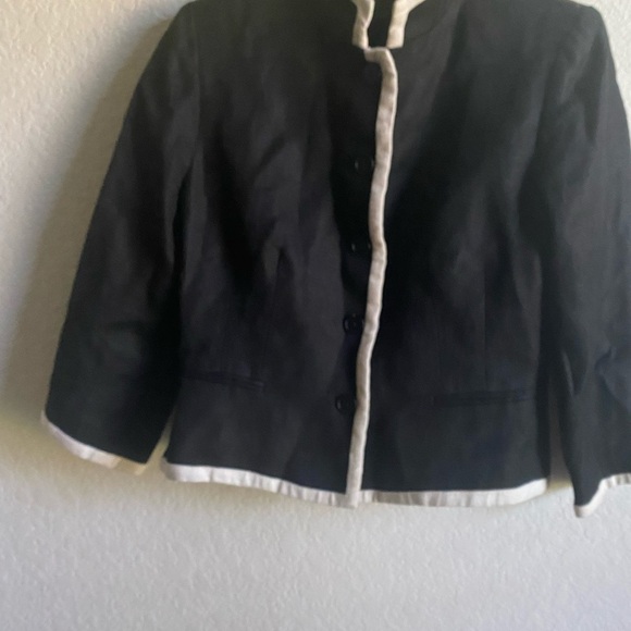 Lauren Ralph Lauren Linen Preppy Academia Black and White Trim Blazer Jacket 8P - Picture 5 of 14